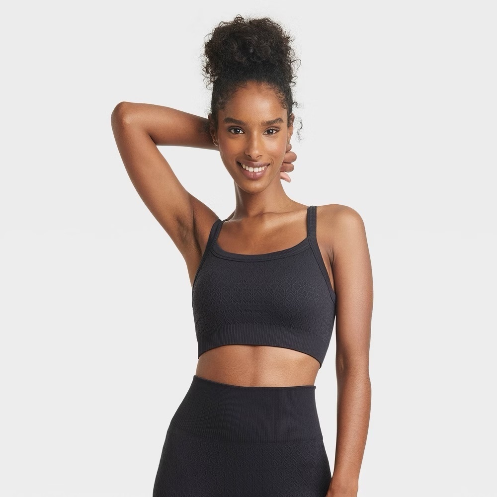 JoyLab Women’s Textured Seamless Sports Bra Black Size XS